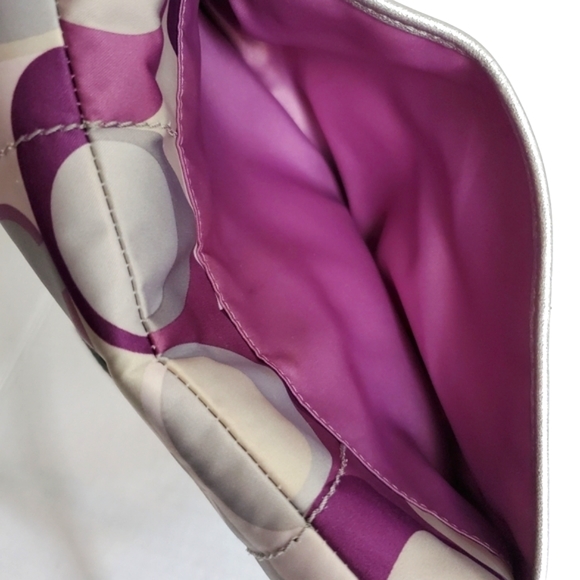 Coach Soho Op Art Scarf Print Crossbody Purse Purple Silver - Picture 8 of 9
